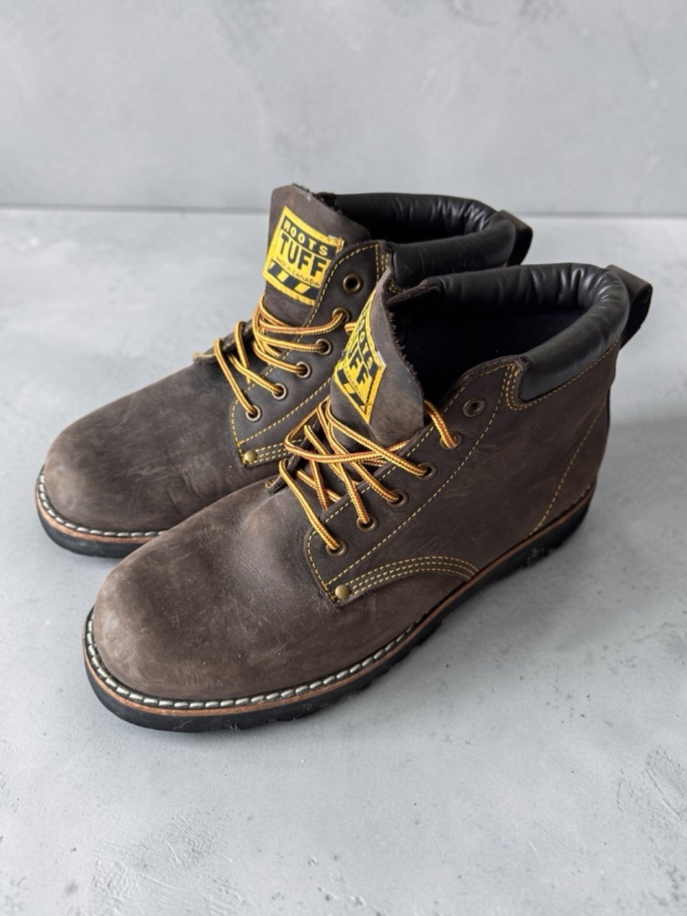 Vintage Roots Tuff Made in Canada Men’s Dark Brown Leather Work Boots Size 10